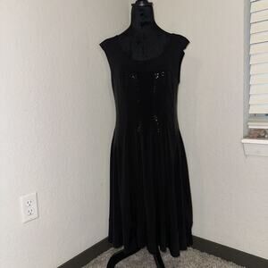 Connected Apparel Swing Dress Women's 14 Black Polka Dot Sleeveless Scoop Neck